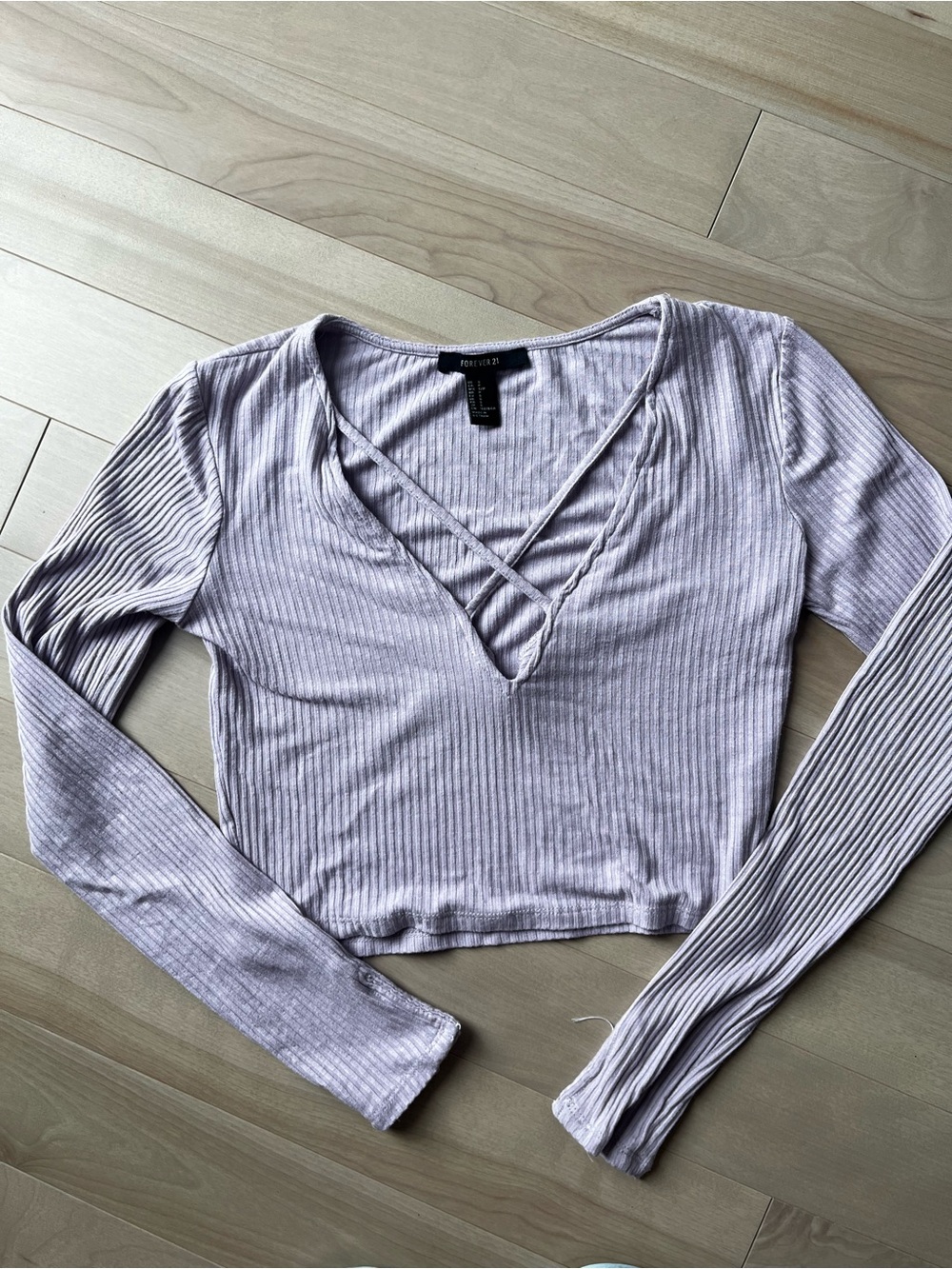 Forever 21 - Lilac Ribbed Long-Sleeve Crisscross V-Neck Top